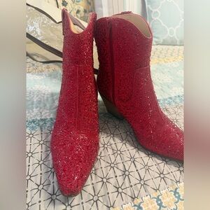 Women's Red rhinestone Betsy Johnson Ankle Boots